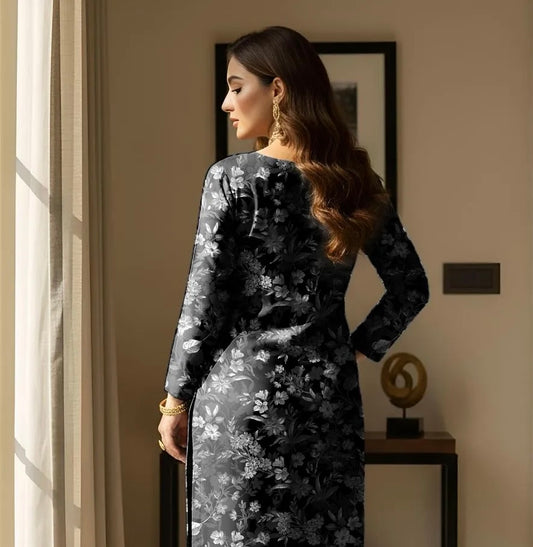 Black Printed Lawn 2-Piece Shirt & Trouser Set - Unstiched