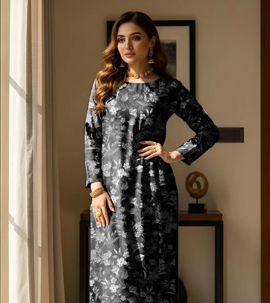 Black Printed Lawn 2-Piece Shirt & Trouser Set - Unstiched