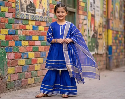 Blue Kurta Pajama Set for Girls with Chiffon Dupatta
