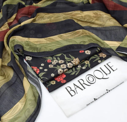 LAWAN 3P Embroidered Black Kurta with Scarf Set