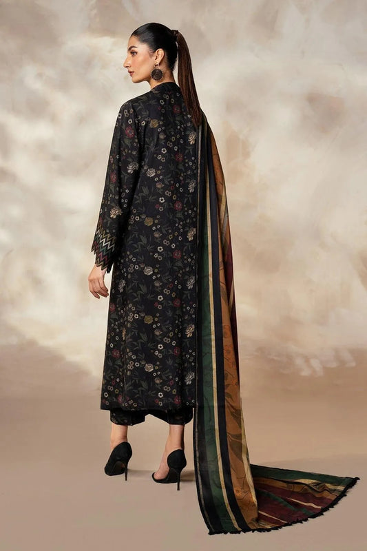 LAWAN 3P Embroidered Black Kurta with Scarf Set